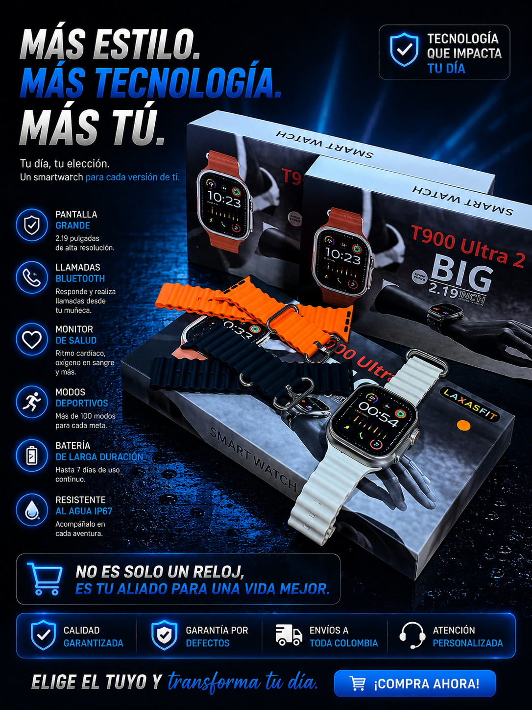 Reloj T900 Ultra Con 2 Pulso